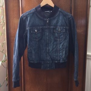 Halogen denim bomber jacket